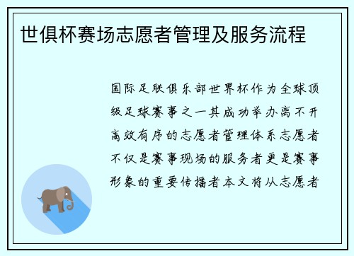 世俱杯赛场志愿者管理及服务流程