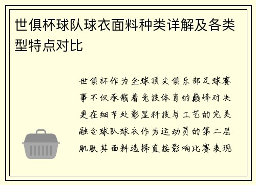世俱杯球队球衣面料种类详解及各类型特点对比